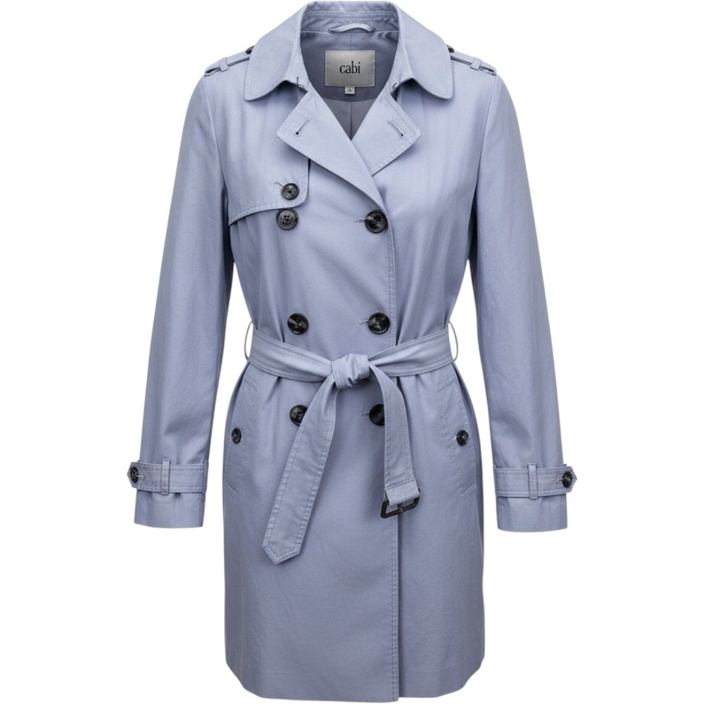 Cabi Womens 5296 Linen Cotton Trench Coat Size Large Periwinkle Blue Lightweight